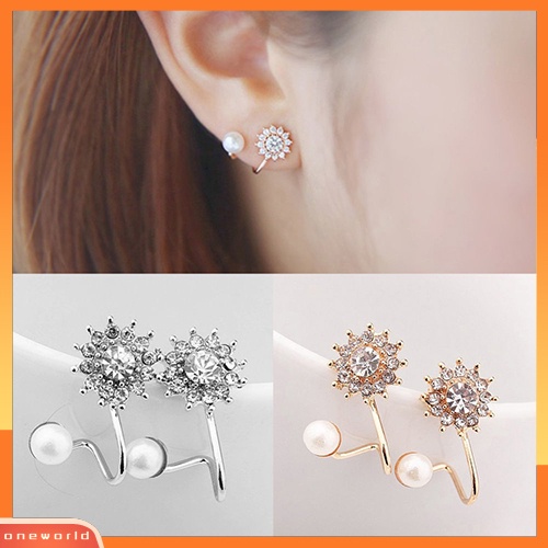 [WOD] Wanita Manis Mutiara Imitasi Berlian Imitasi Snowflake Ear Stud Earrings Perhiasan Charm