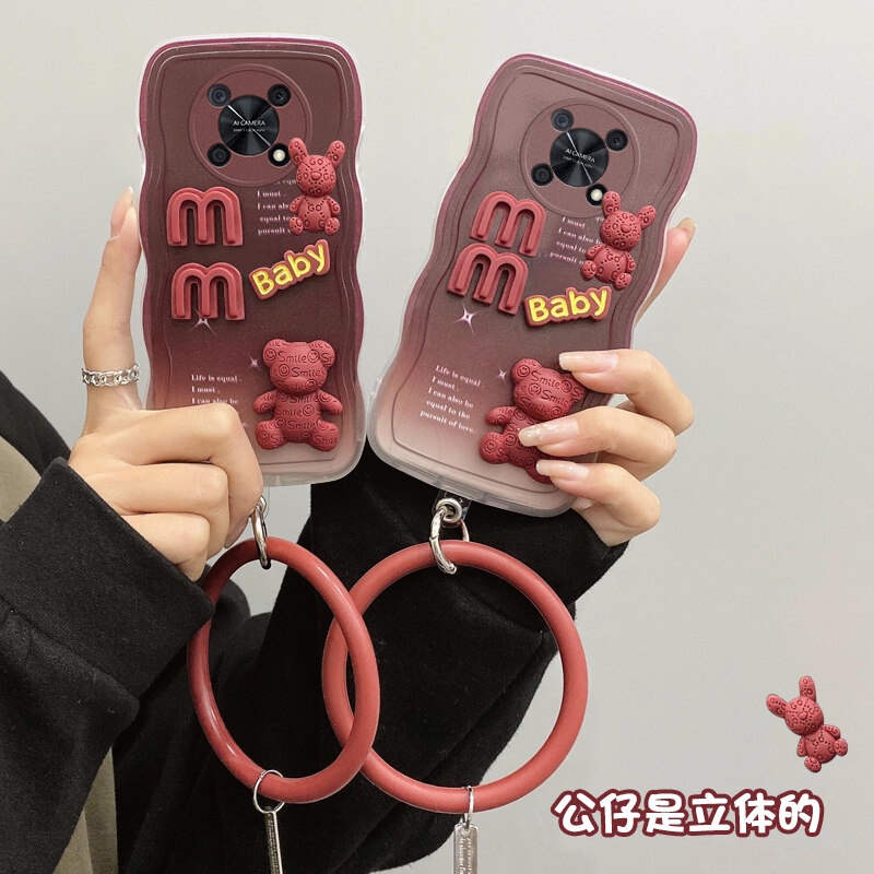 Andyh Desain Baru Untuk Huawei Nova Y90 Case 3D Cute Bear+ Solid Color Bracelet Fashion Premium Gradient Soft Phone Case Silikon Shockproof Casing Pelindung Penutup Belakang