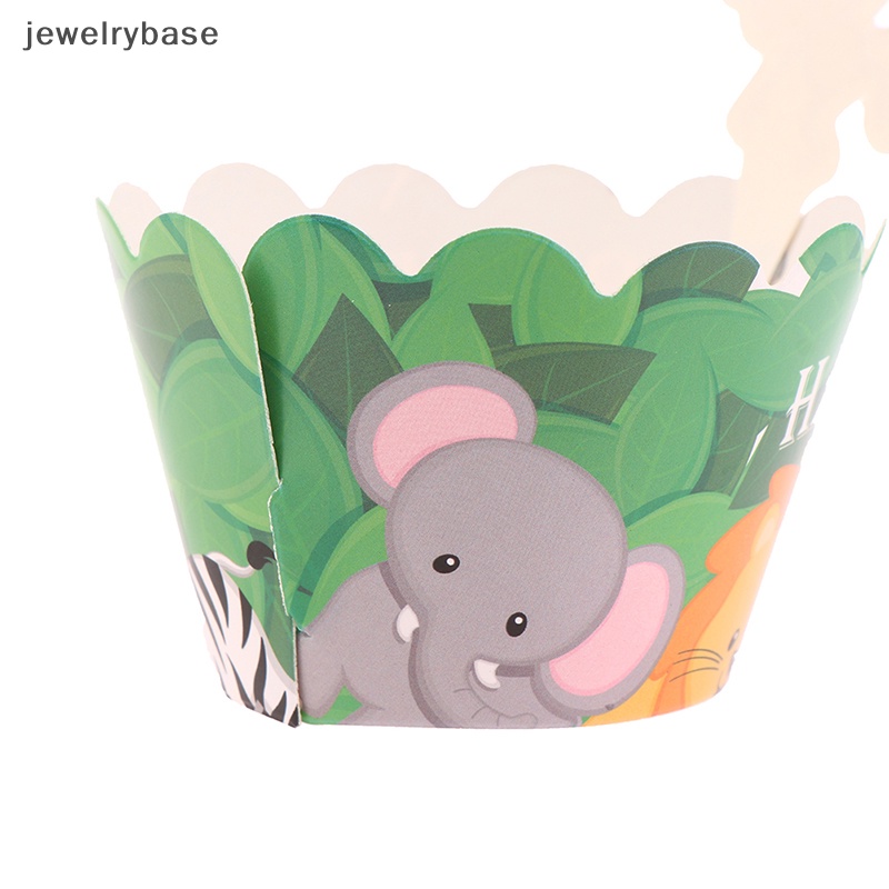 [jewelrybase] 12pcs Jungle Safari Animal Cupcake Wrapper Hewan Liar Pesta Cupcake Topper Butik