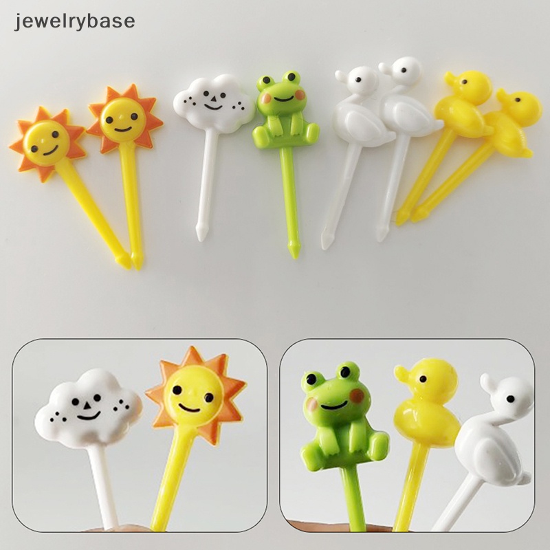 [jewelrybase] 8 Pcs Animal Sun Cake Garpu Buah Food Grade Plastik Mini Kartun Anak Pesta Dekorasi Butik