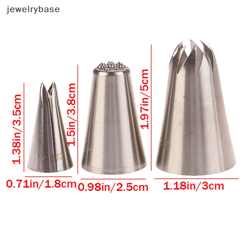 [jewelrybase] 3pcs /Set Piping Nozzle Ukuran Besar Dekorasi Cream Bunga Rose Icing Baking Alat Butik