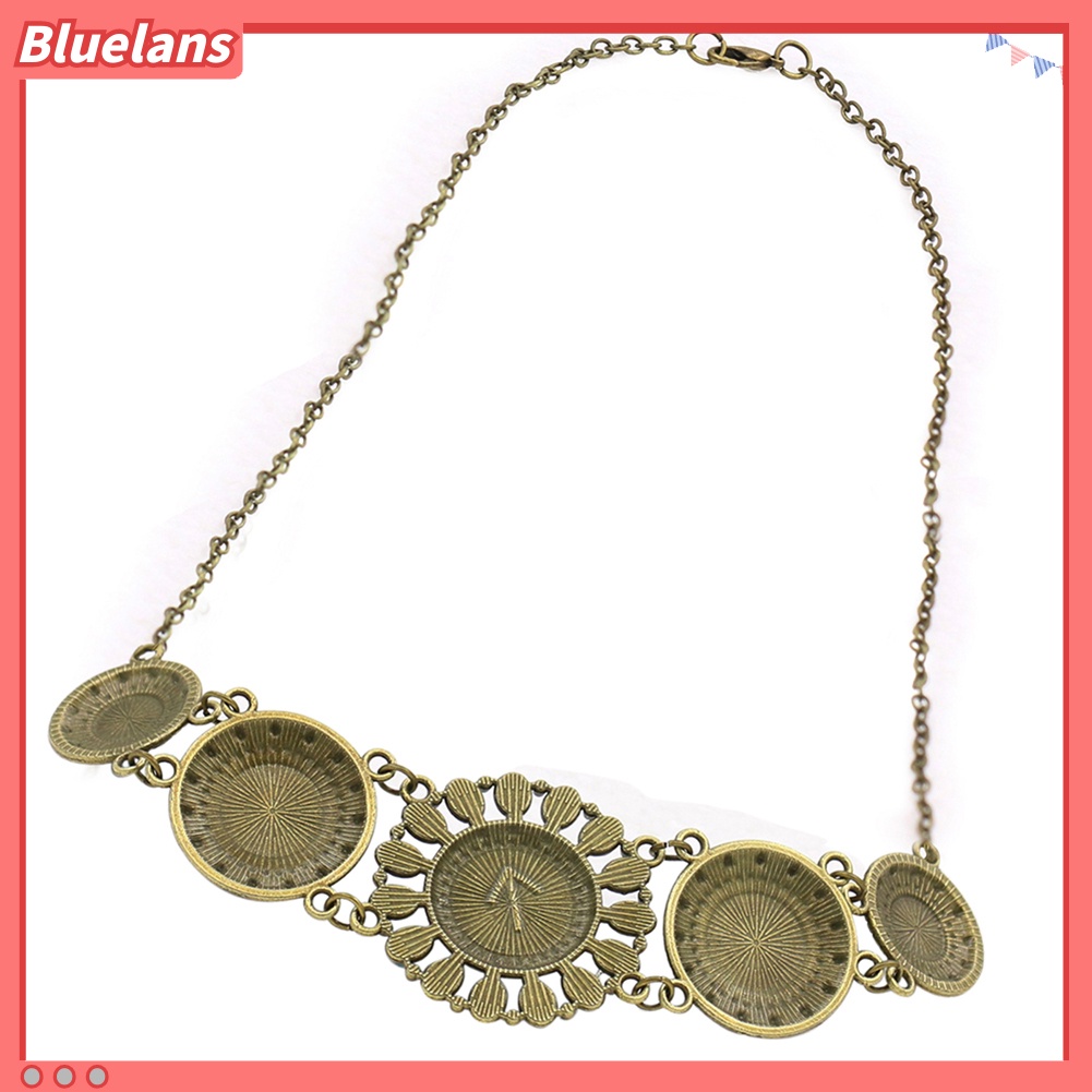 [BLS] Kalung Liontin Hias Batu Pirus Biru Bulat Bohemian Vintage Wanita