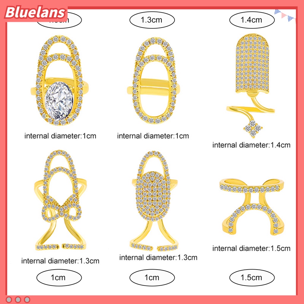 [BLS] Cincin Kuku Berongga Berlian Imitasi Mengkilap Hias Berkilau Pembukaan Yang Dapat Disesuaikan Geometris Manicure Joint Ring Wanita Pesta Perhiasan Hadiah Untuk Pacar