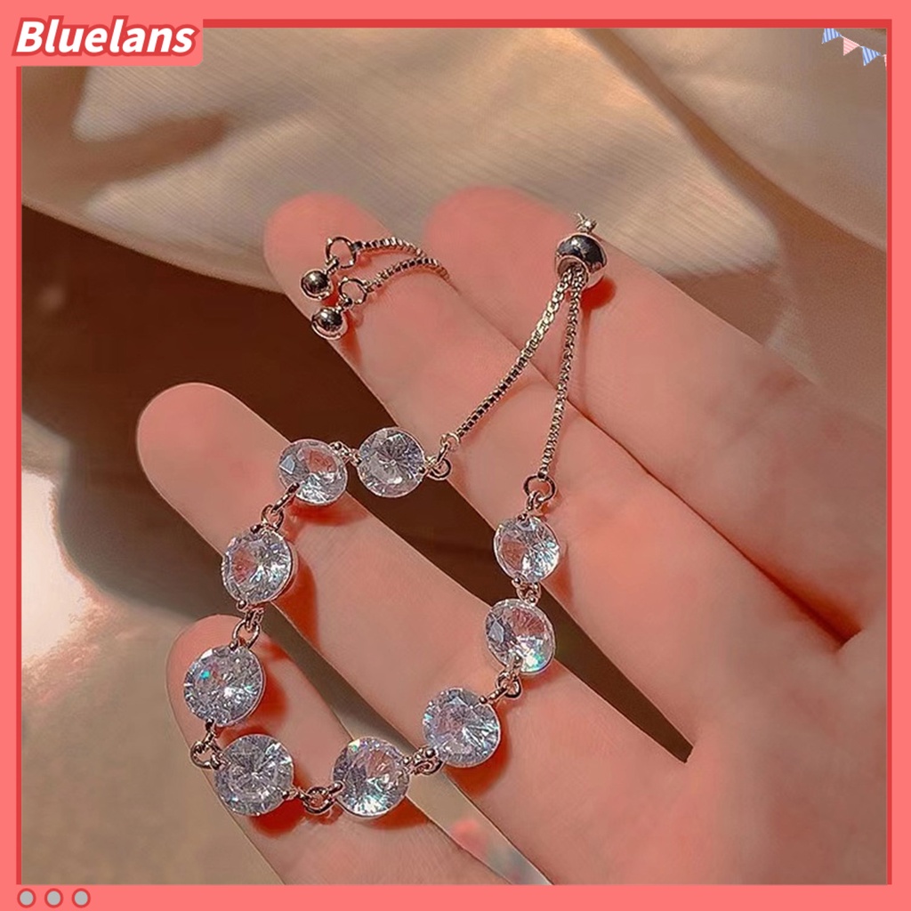 [BLS] Liontin Gelang Berlian Imitasi Hias Manik-Manik Adjustable Warna Perak Fashion Besar Bling Cubic Zirconia Rantai Tangan Aksesori Perhiasan