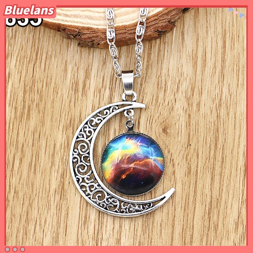 [BLS] Wanita Fashion Kaca Galactic Paduan Rantai Bulan Sabit Liontin Kalung