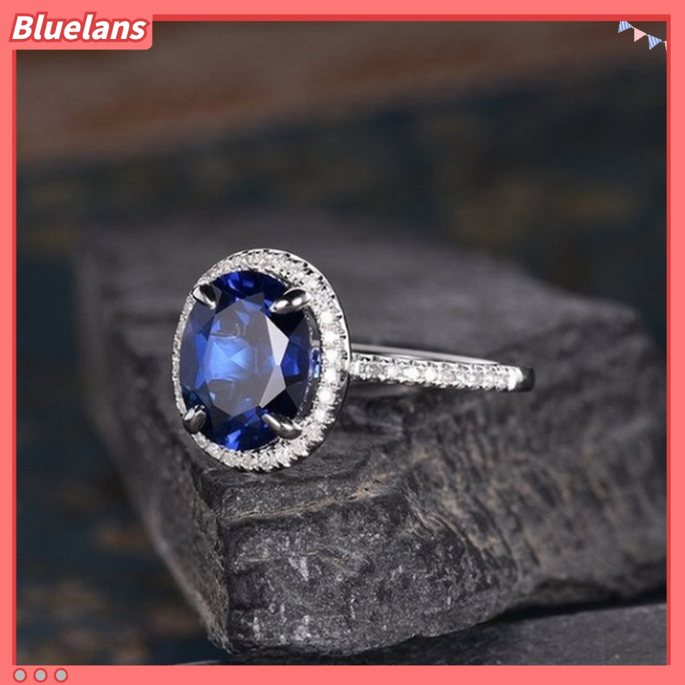 [BLS] Fashion Lady Oval Cubic Zirconia CZ Jari Cincin Pengantin Pernikahan Pertunangan Perhiasan