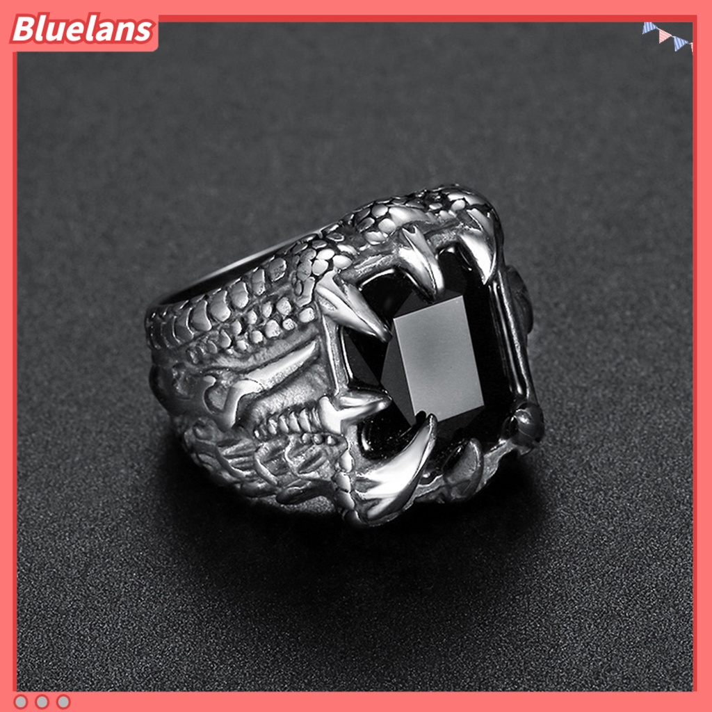 [BLS] Pria Vintage Naga Bentuk Cakar Cubic Zirconia Hias Cincin Pesta Prop Perhiasan