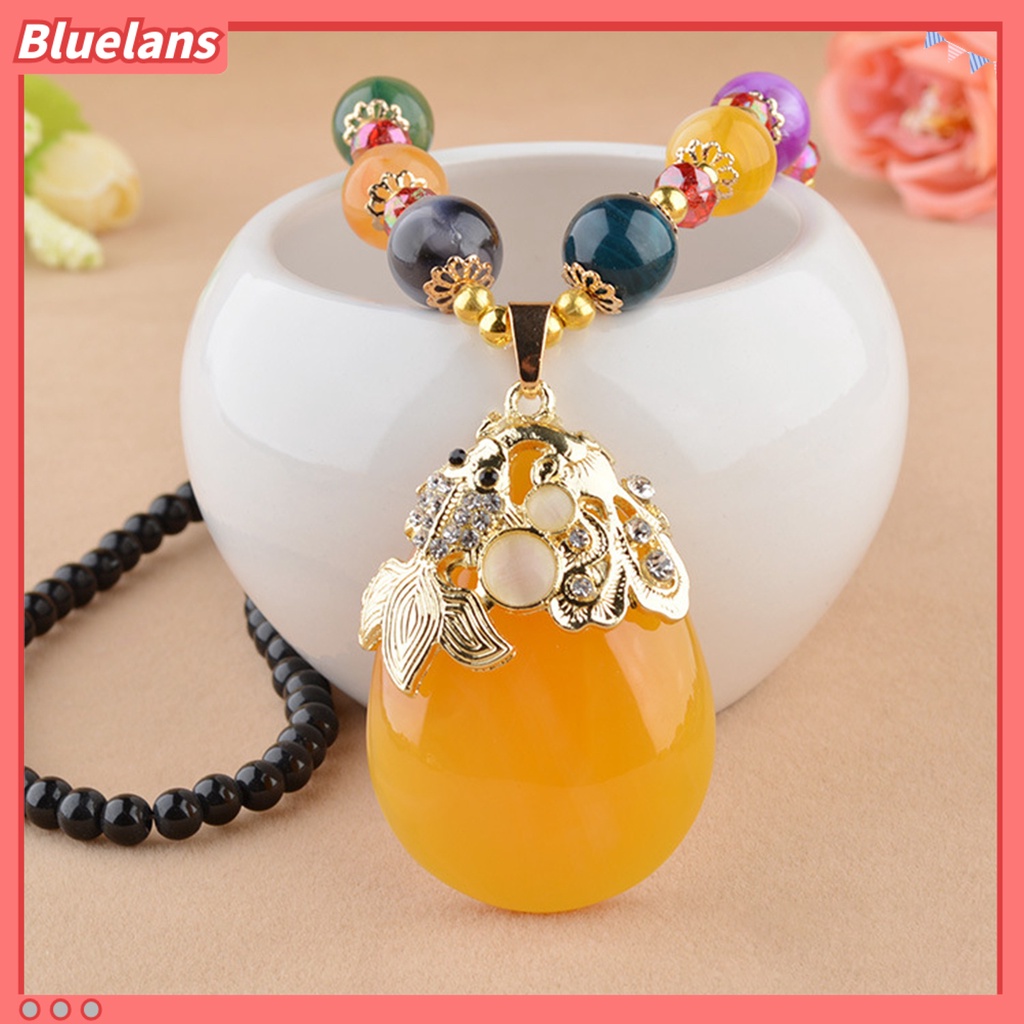 [BLS] Liontin Kalung Gaya Etnik Buatan Tangan Imitasi Lilin Lebah Mengkilap Tekstur Halus Berdandan Tidak Luntur Retro Manik Liontin Tetesan Air Kalung Wanita Aksesoris