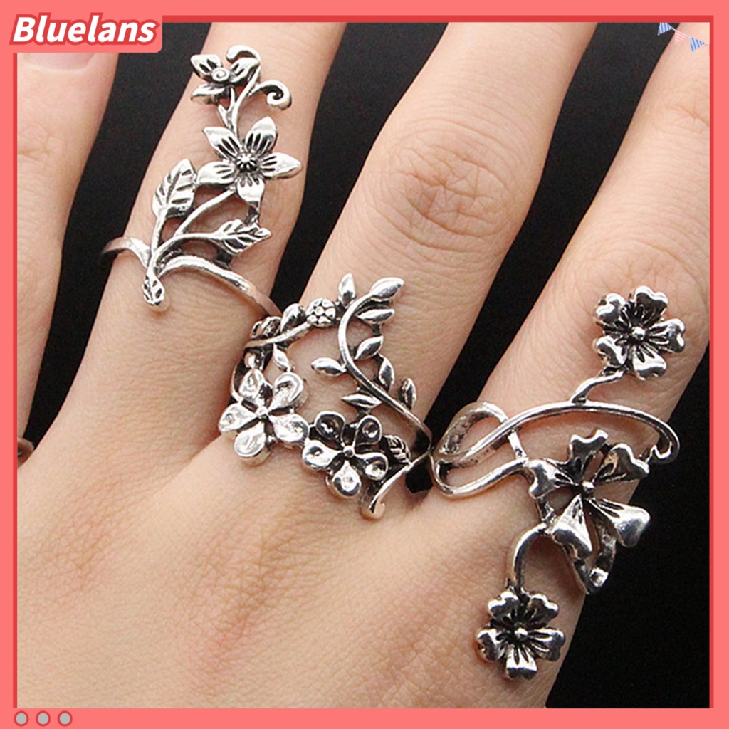 [BLS] 4pcs/set Sederhana Gaya Cina Klasik Knuckle Rings Berongga Diukir Bunga Tumpuk Rings Perhiasan Aksesori