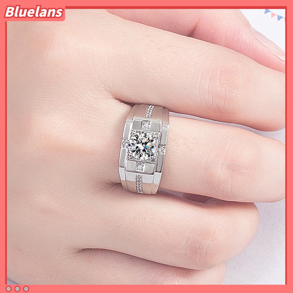 [BLS] Cincin Zirkon Bersinar Geometris Berlian Imitasi Hias Electroplating Hypoallergenic Dekorasi Perhiasan Pria Pertunangan Terbuka Jari Cincin Band Untuk Hadiah