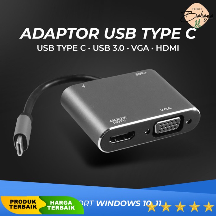 Adaptor USB Type C to HDMI VGA PD Charging 4K 87W - Linkey