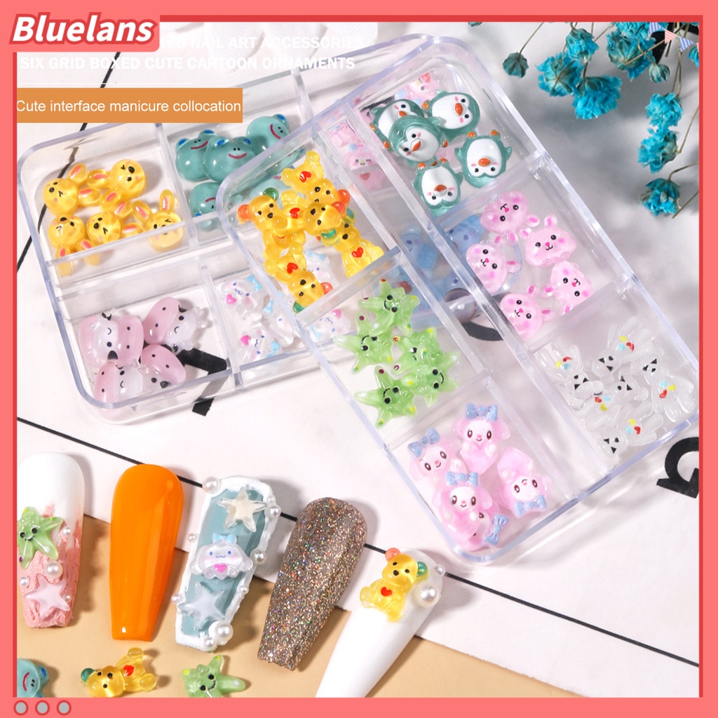 [BLM] 1kotak Nail Art Decor Tiga Dimensi Hidup Tidak Jatuh Permukaan Halus DIY Mini Kartun Kelinci Kodok Kupu-Kupu Beruang Hiasan Kuku Salon Kuku Pasokan