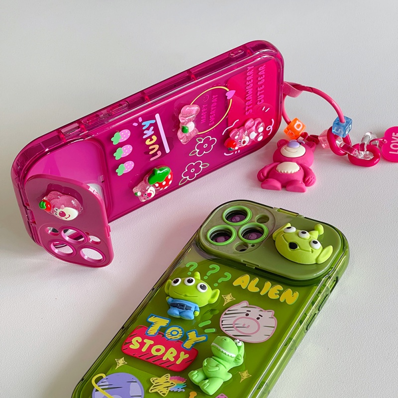 IPHONE Toy Story Strawberry Bear Dengan Ornamen Boneka 3D Vanity Mirror Phone Case Untuk Iphone11 12 13 14 Pro Max Xs Xr Tahan Debu Case Phone Shell