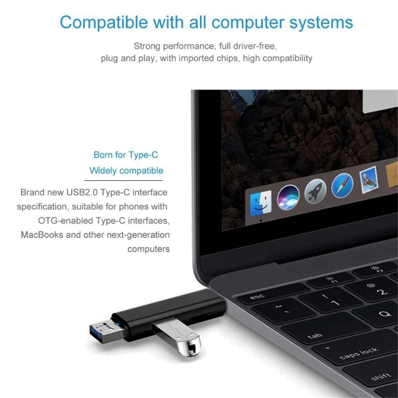 Multifungsi OTG Card Reader 5-IN-1 Micro USB Type C TF Card Reader/Flash Drive Smart Memory Card/Kompatibel Untuk Ponsel Android Adaptor Komputer/Aksesoris Telepon