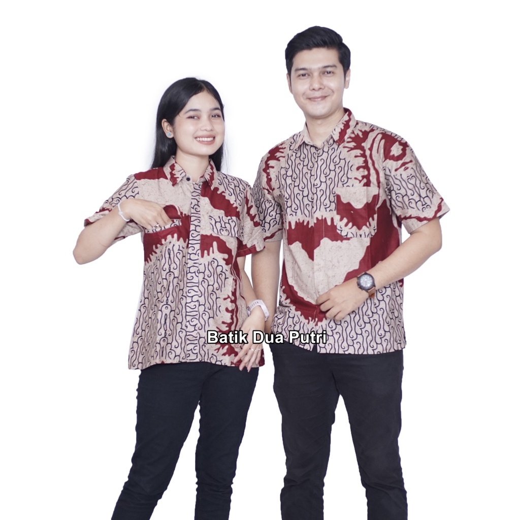 Batik Couple  Kemeja Pria Blouse Wanita Lengan pendek Apel