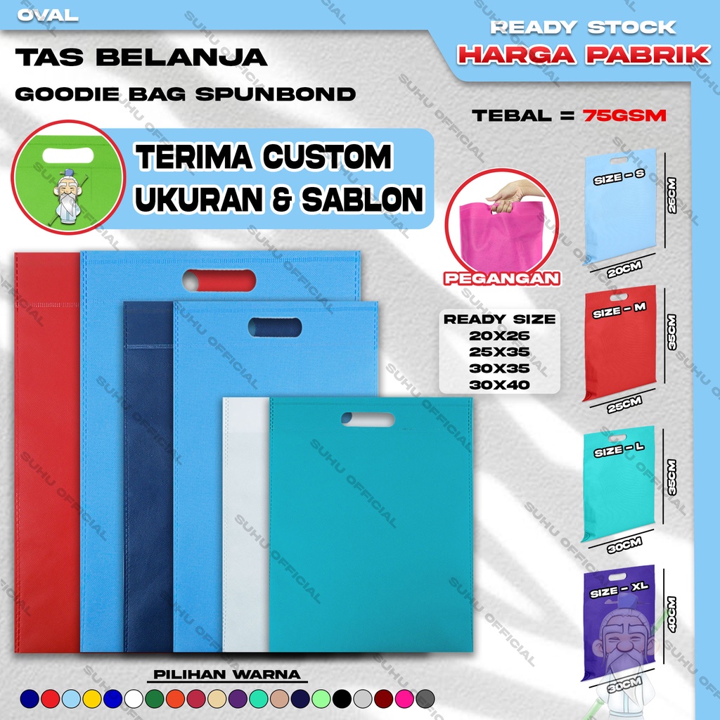 ❤️SUHU❤️ Goodie Bag Tas Belanja Spunbond Model Oval Dcut Ukuran 20x26 Kantong Kain Souvenir