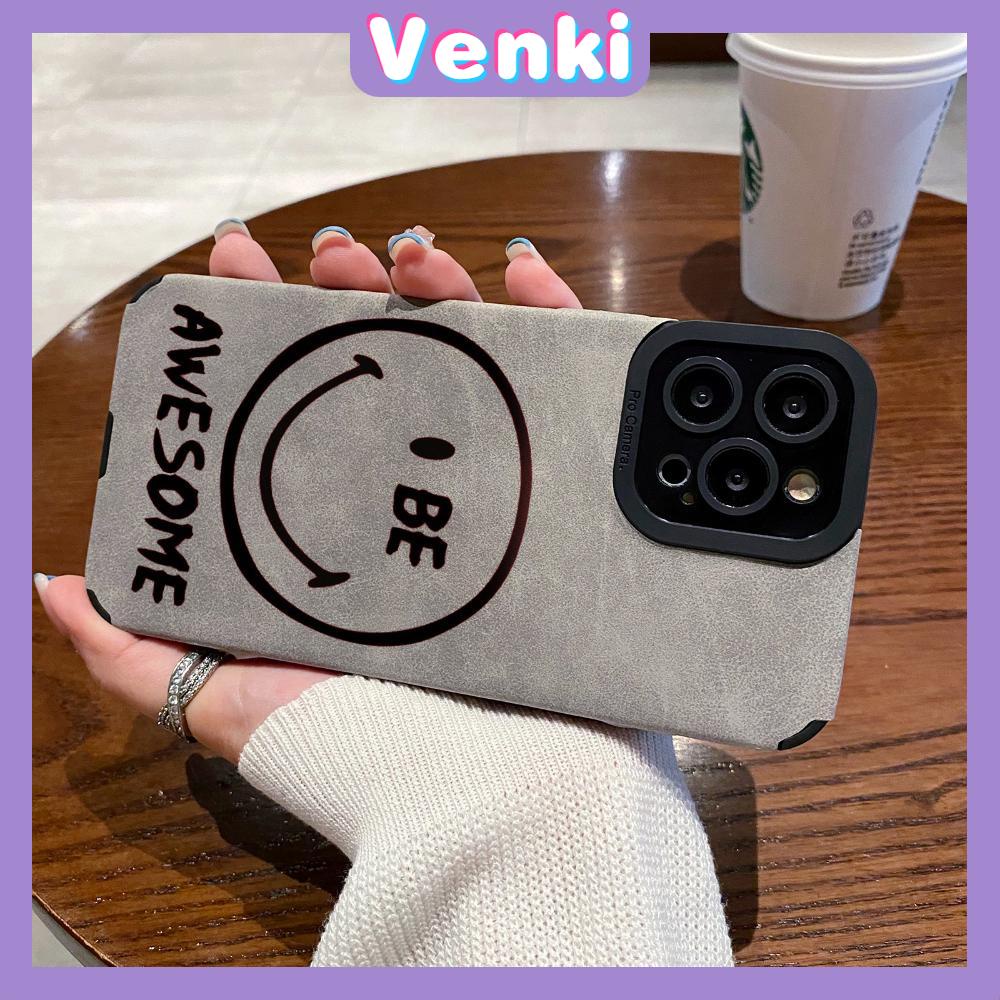 VENKI - Untuk iPhone 11 Case Leather Pupil Suede Cover Soft Shockproof Cover Camera Simple Creative Smile Kompatibel dengan iPhone 14 13 Pro max 12 Pro max xr xs 7Plus 8Plus