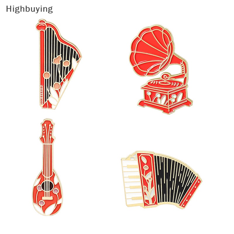 Hbid Vintage Kreatif Fashion Gramophone Akordeon Gitar Instrumen Kombinasi Tren Paduan Serbaguna Enamel Bros Lencana Perhiasan Glory