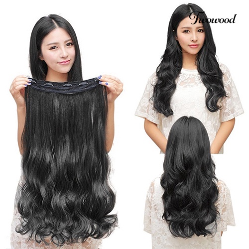 Twowood Wanita Klip Dalam Ekstensi Rambut Panjang Bergelombang Keriting Rambut 5jepit Wig Sintetis