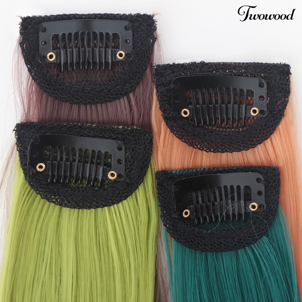 Twowood Wanita Lady Multi Warna Panjang Lurus Gantung Telinga Wig Pesta Rambut Ekstensi Sopak