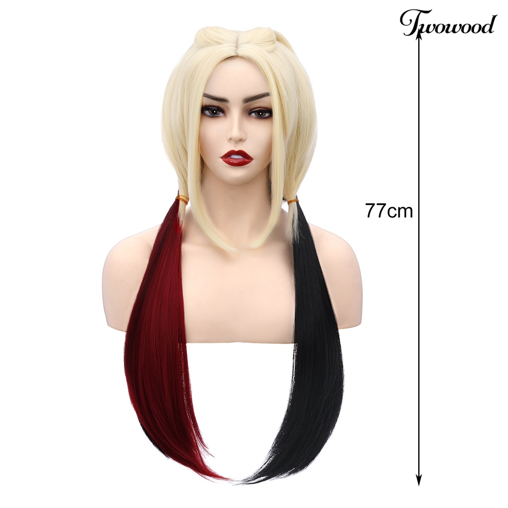 Twowood Cosplay Wig Halus Hitam Merah Putih Lembut Tahan Panas Kostum Rambut Sintetis Lurus Panjang Untuk Pesta Bertema