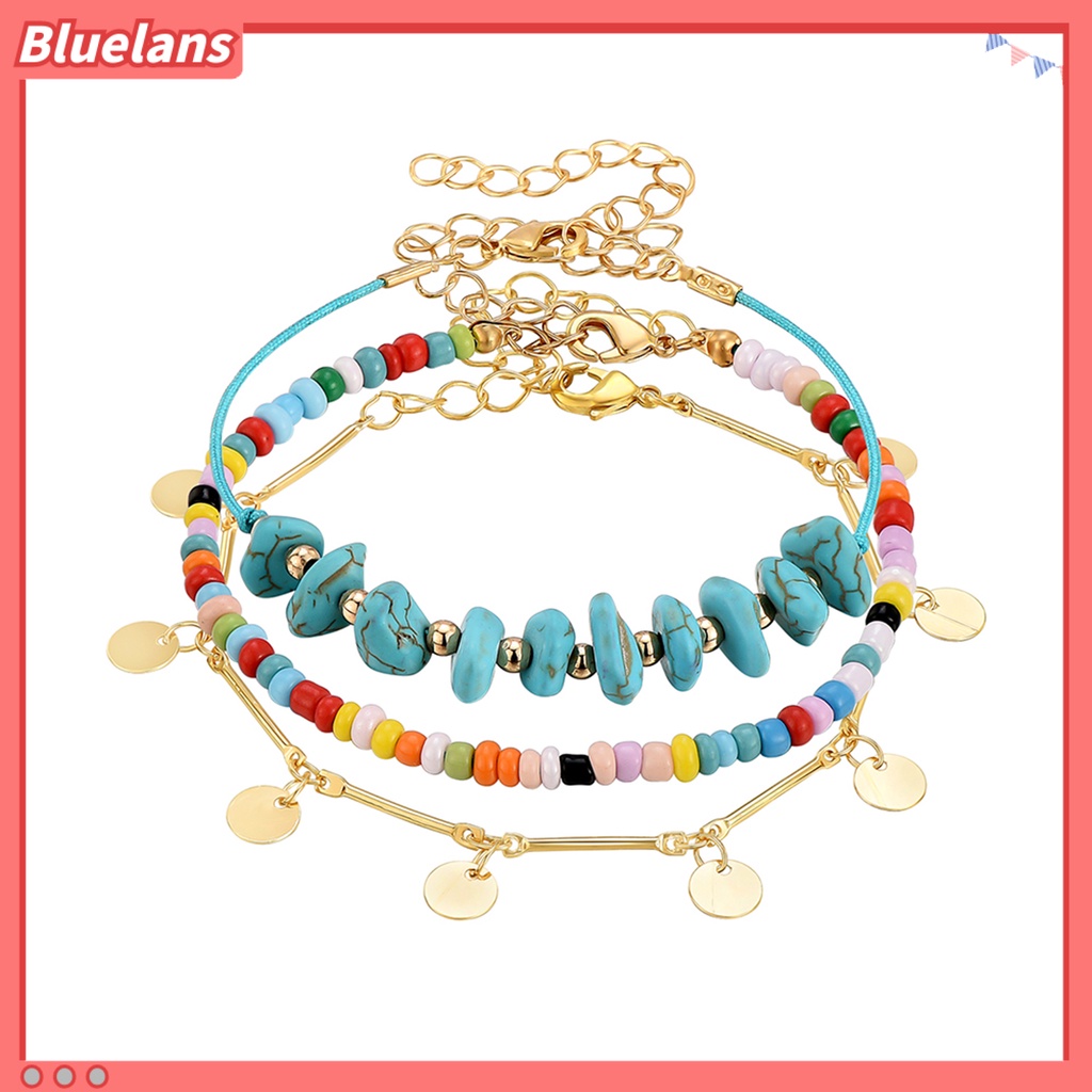 [BLS] 3pcs/set Pesona Gelang Kaki Pengerjaan Halus Rantai Dipanjangkan Kepribadian Yang Dapat Disesuaikan Aksesoris Tubuh Menghias Memudar Hypoallergenic Gelang Manik-Manik Pergelangan Kaki Aksesori Perhiasan