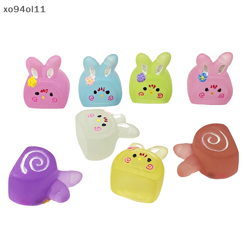 Xo 2Pcs Ornamen Kelinci Bercahaya Mini Warna Kartun Bunny Doll Micro Landscape Dekorasi Rumah Boneka Miniatur Mainan OL