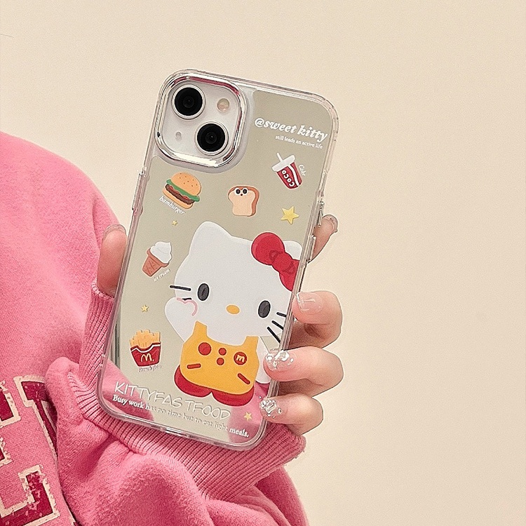 Pola Hello Kitty Cocok Untuk iPhone 14 Pro Max Casing Ponsel iPhone Permukaan Cermin Kamera Perlindungan Shockproof Kuat Kompatibel Dengan Iphone13 13pro 13prm iPhone 11 7Plus 8Plus Xr XS 12 Pro Max Casing Ponsel