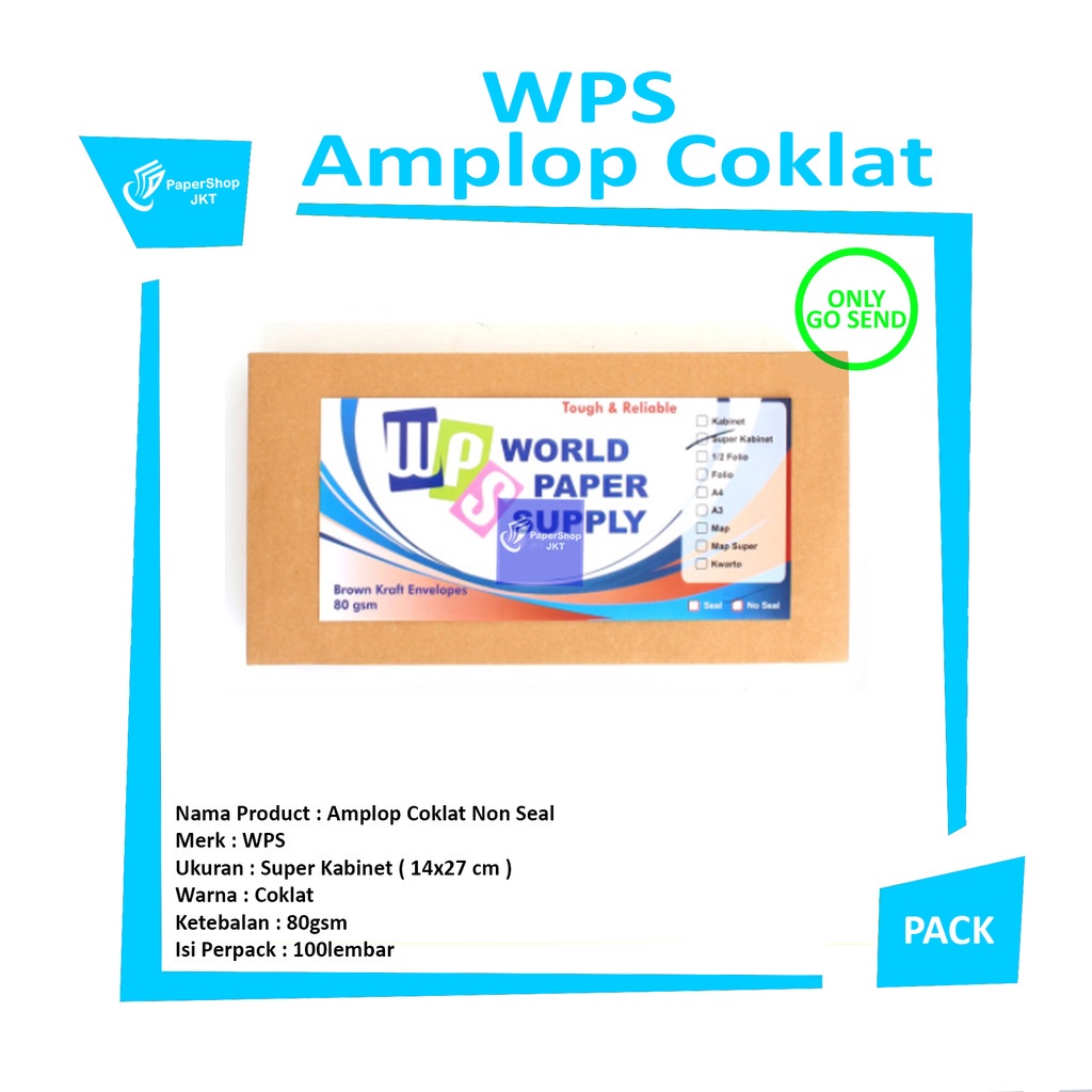 

WPS - Amplop Coklat Ukuran Super Kabinet - 14 x27 cm - 100 Lembar - Pack