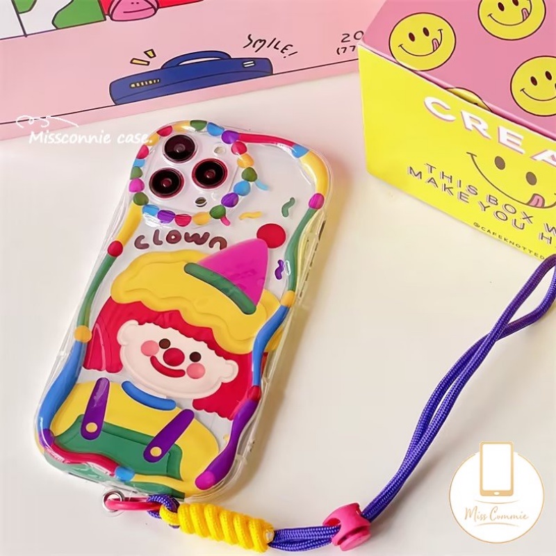 Untuk Redmi Note10 8 9 11 10s 11s 12 10 Pro Max POCO M3 Redmi A1 9 9A 9T10C 10 10A A2 9C NFC Kartun Korea Lucu Badut Case Dengan Tali Tangan Lanyard Gelang 3D Bergelombang Lengkung Tepi Case