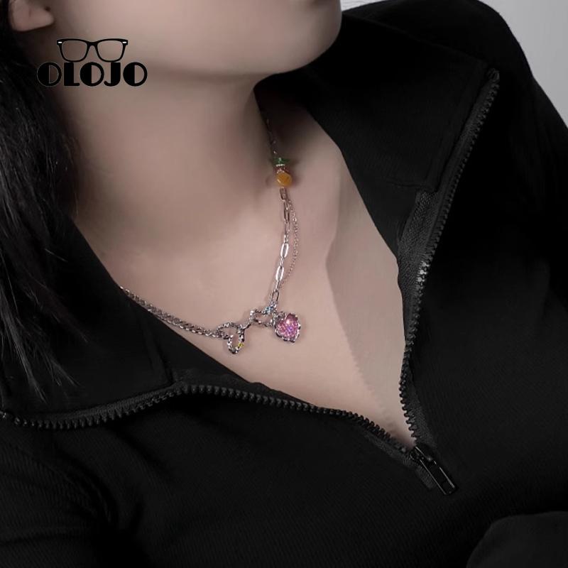 [Olojogrosirwarna-Warni Hati Tulang Selangka Kalung Pria Wanita Ins Gaya Kalung Retro Temperamen Aksesori