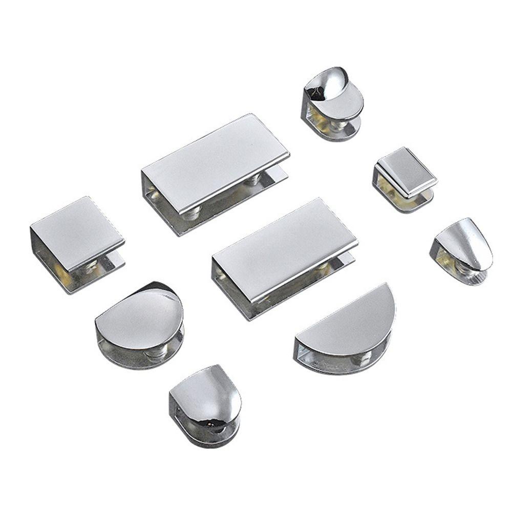Populer Penjepit Kaca Zinc Alloy Nikel Finish Frameless Penjepit Lemari Kabinet Furniture Hardware Kabinet Pintu Engsel Rak Holder Penyangga