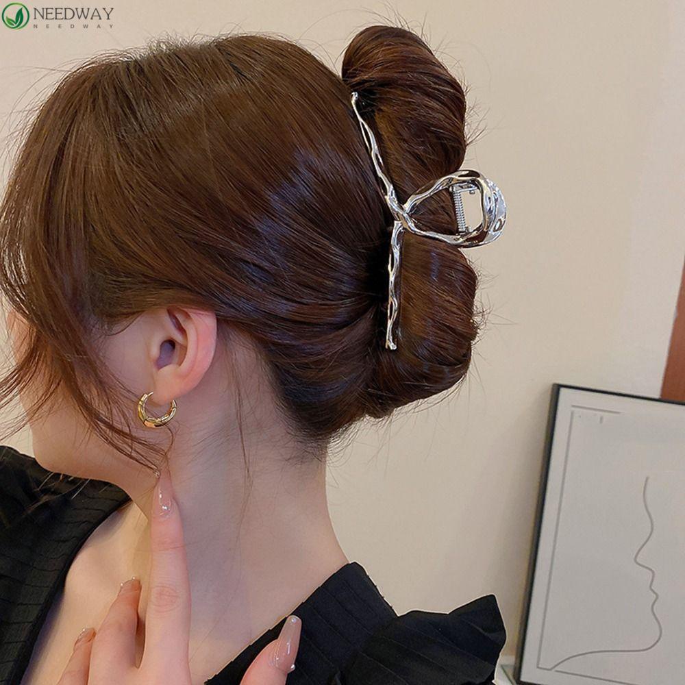 Needway Cross Rambut Cakar Kepribadian Geometris Untuk Gadis Hiu Klip Hiasan Kepala Ponytail Holder Logam Wanita Hair Clips