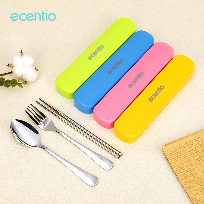 Ecentio Stainless Steel Set 3Pcs Alat Makan Sendok Garpu Sumpit / Spoon Fork Chopsticks