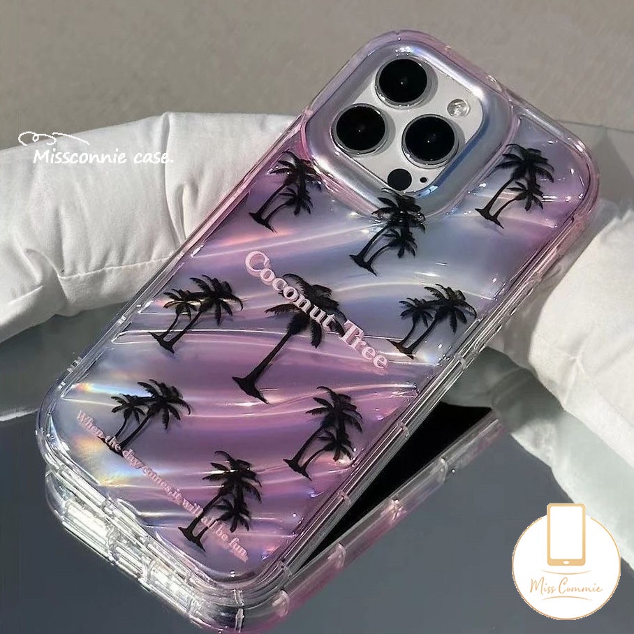 Ins Musim Panas Pohon Kelapa Gradien Warna Laser Card Case Kompatibel Untuk IPhone 7Plus 8Plus 11 13 14 12 Pro MAX 6 6S 7 8 Plus XR X XS MAX SE 2020kreativitas 3D Stereo Corrugation Cover