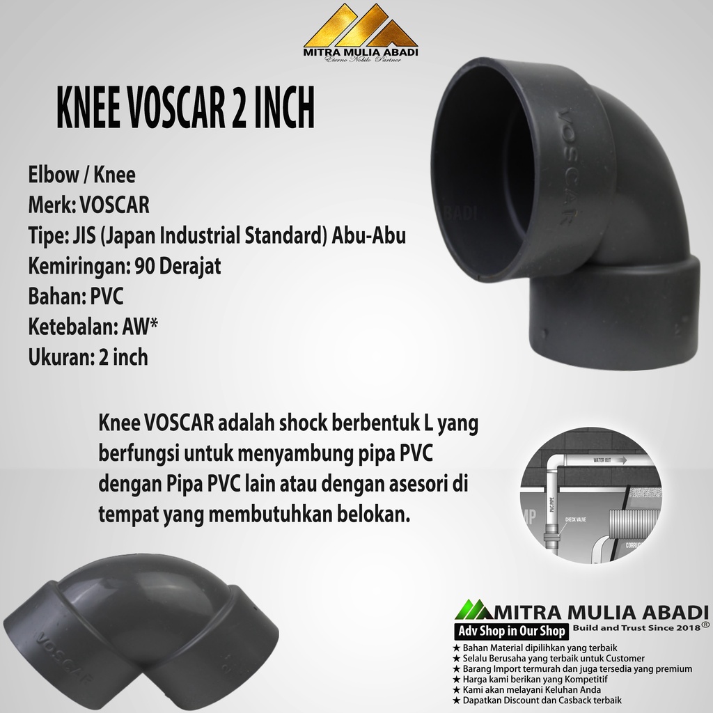 Knee/Elbow merk VOSCAR / Sambungan Pipa 2 Inch