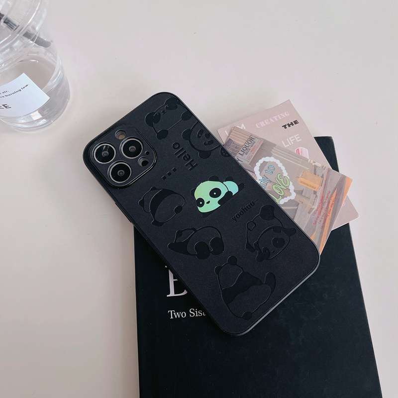 【Gradient Laser】So Cool Leather Case IPhone 11 12 13 14 Pro Max X XR XS MAX 14 Plus Protect Case Man Men's Fashion Black Cute China Panda Monster Phone Case