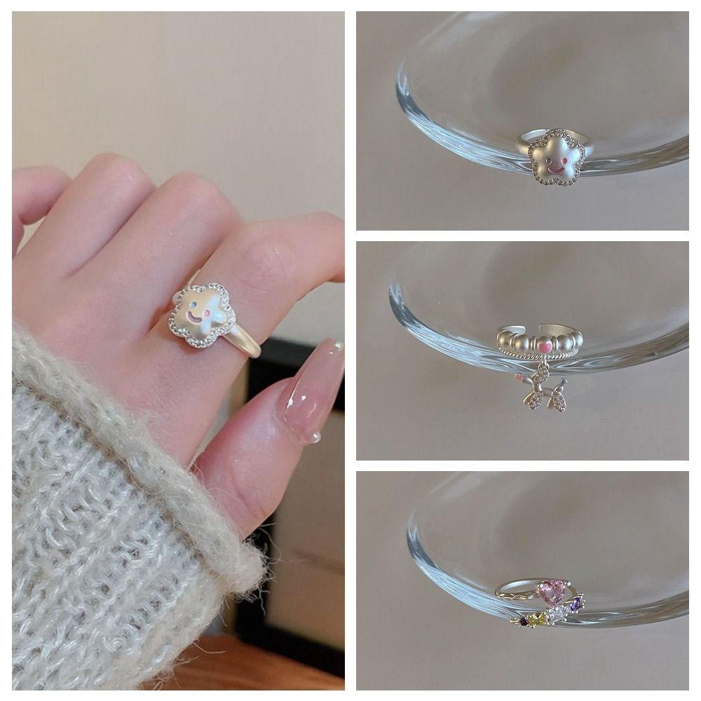 Mxbeauty Wanita Perhiasan Hadiah Pesta Indah Punk Bintang Pembukaan Manis Unik Terawang Senyum Harajuku Gaya Korea Cincin