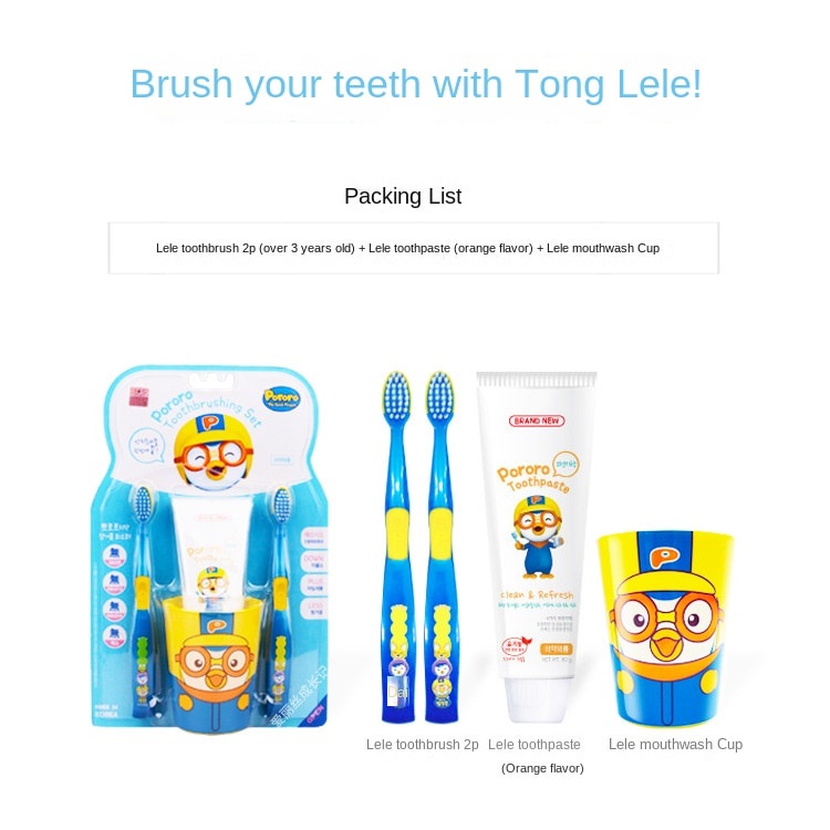 4 in 1 set sikat gigi odol set Pororo petty / korea tooth brushing set pororo petty