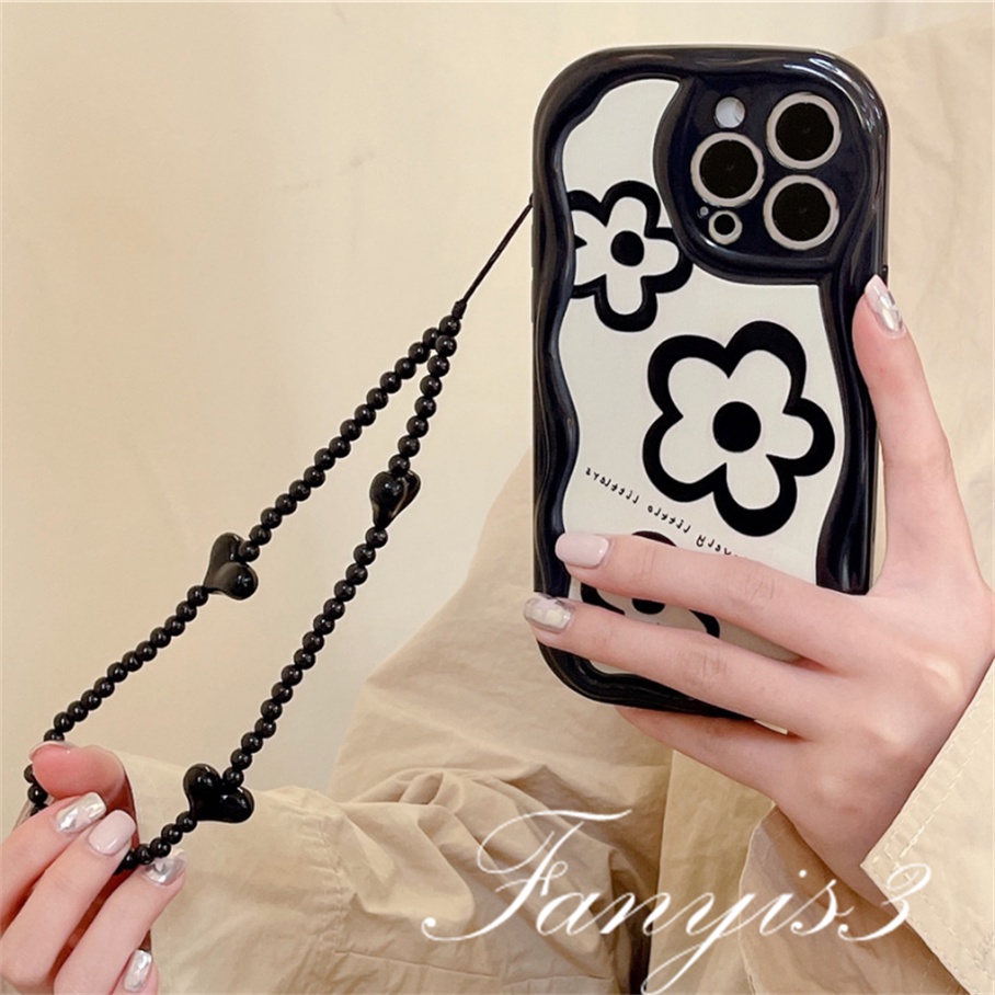 Realme C53 C55 C35 C33 C30 C30s C25Y C21Y C3 C25 C25s C20 C20A C11 C15 8i 9i 5 5i 5s 6i Narzo 50i 50A Prime Fresh Flowers Wavy Curved Edge Phone Case TPU Soft Cover Dengan Rantai