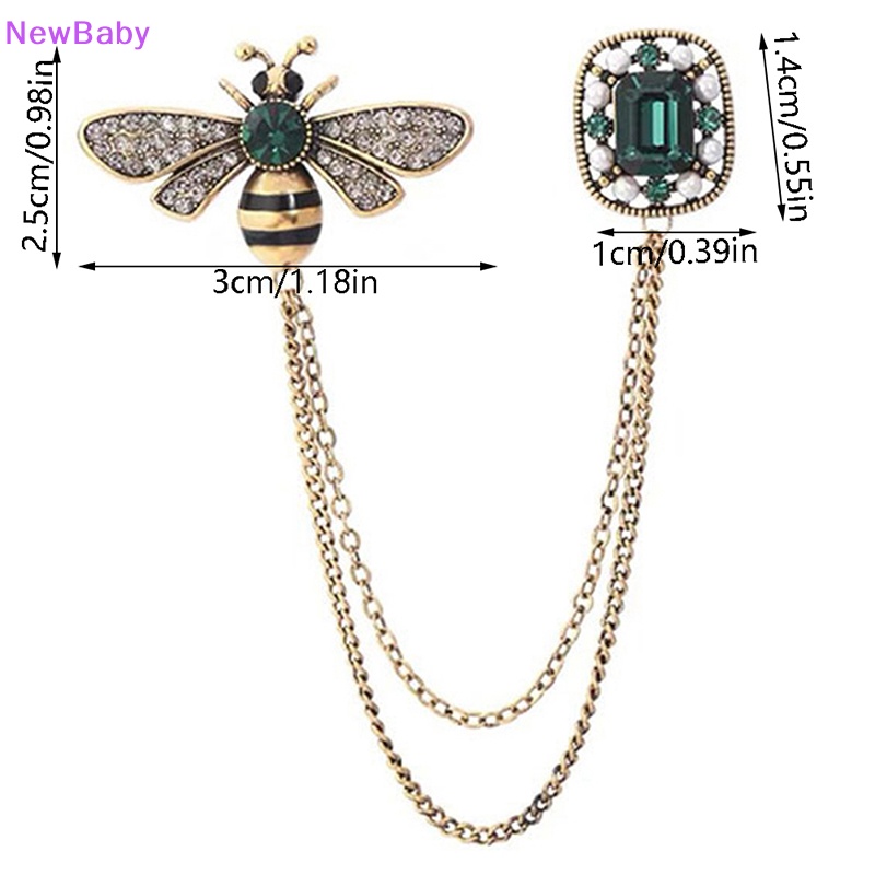 Newbaby Rerto Bee Kristal Bros Untuk Wanita Enamel Berlian Imitasi Hewan Rumbai Lapel Pin Jas Pria Kerah Pin Lencana Aksesoris ID