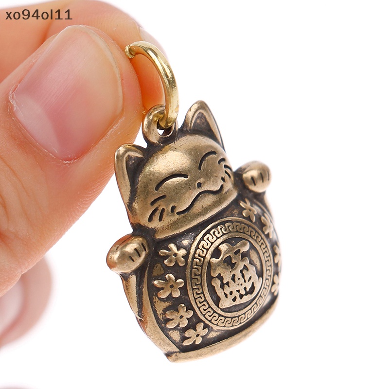 Xo Tembaga Murni Lucky Cat Keychain DIY Perhiasan Aksesoris Gantung Keyring Pendant OL