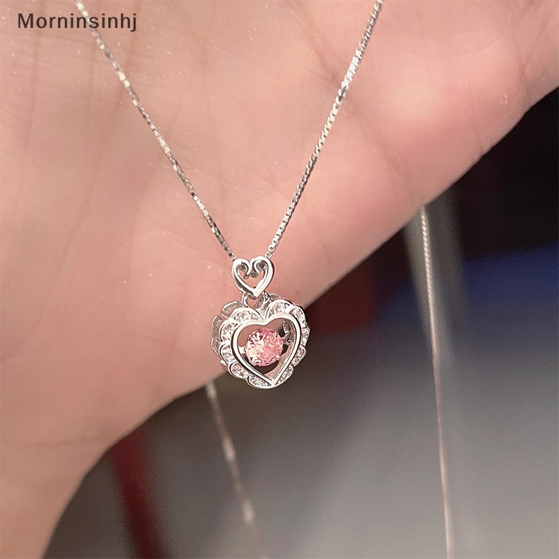 Mornin Korea Fashion Vintage Hollow Pink Zirkon Jantung Liontin Rantai Leher Kalung Untuk Wanita Perhiasan Pernikahan id