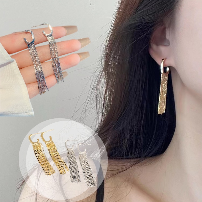 Aksesoris Harian Pesta Trendi/Temperamen Menjuntai Anting/Blingbling Panjang Jumbai Anting High-sense Shiny Drop Earring/Wanita Telinga Dekorasi Perhiasan