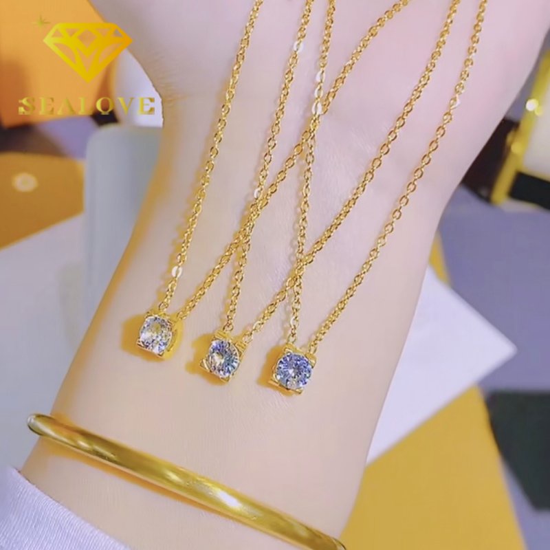 Kalung Titanium Permata Satu Berlian Emas 18K Anti Karat Aesthetic Cantik Korea Aksesoris Wanita Perhiasan