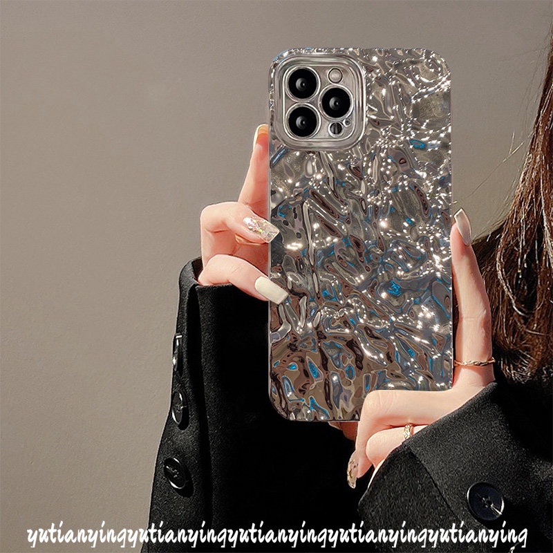 Ins Fashion Casing Batu Perak Kerut Canggih Untuk Realme C55 C35 C21Y C25 C33 C20 C11 C25Y C20A C15 C25s C3 C12 5i 5 6i 8i 8Pro 5s 10 9i 8mewah Electroplate Plating Cover