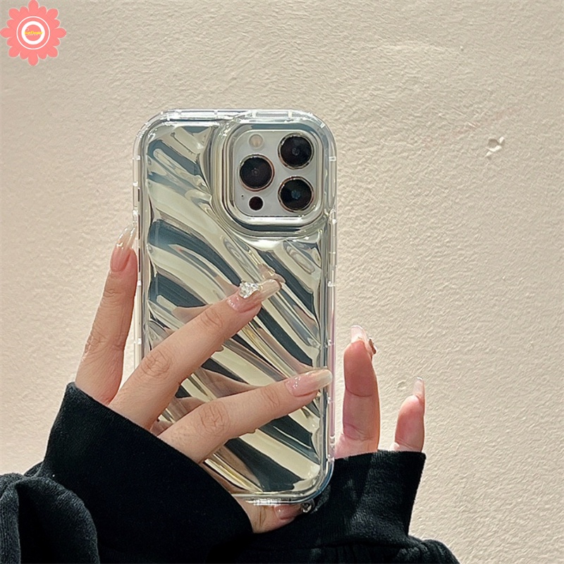 IPHONE Casing Kartu Laser Mewah Kerut Stereo 3D Kompatibel Untuk Iphone11 14 13 12 Pro MAX 7Plus XR 6 6S 7 8 Plus X XS MAX SE 2020motif Simple Mempesona Bening Lembut Ponsel Cover