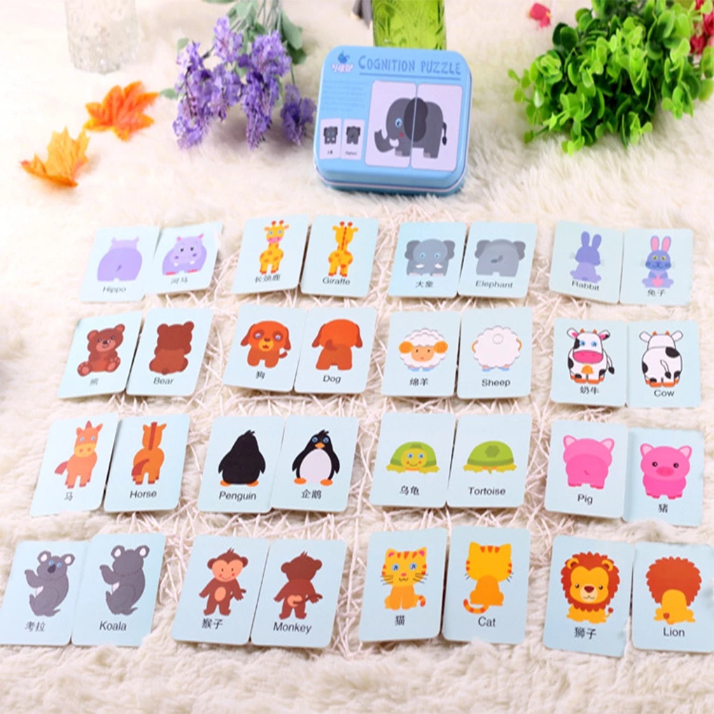 Puzzle Edukasi Dini Bayi Montessori/Mainan Puzzle Kognitif Anak/Set Vehicl Kehidupan Hewan Buah Sepasang Kartu Anak/Permainan Meja Kata Inggris Buku Belajar Puzzle
