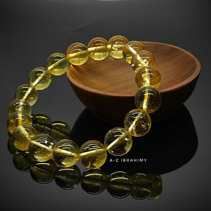 GELANG BATU NATURAL CITRINE / SERAT CENDANA CRYSTAL, 100  - 14mm