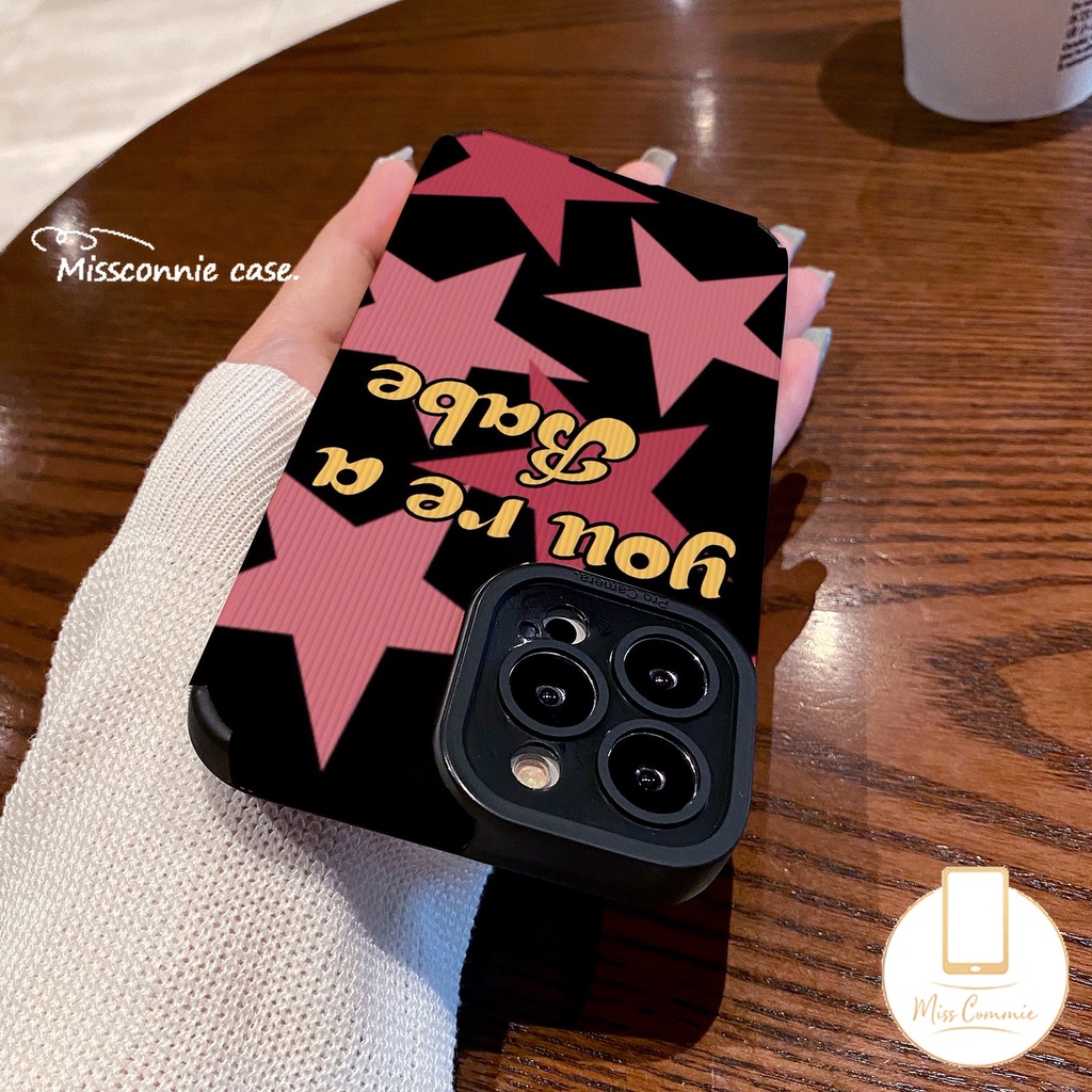 IPHONE Fashion Huruf Pink Star Soft Phone Case Kompatibel Untuk Iphone11 13 14 7Plus XR 12 Pro MAX X7 8 Plus XS MAX Cinta Hati Mewah Tekstur Kulit Shockproof Cover